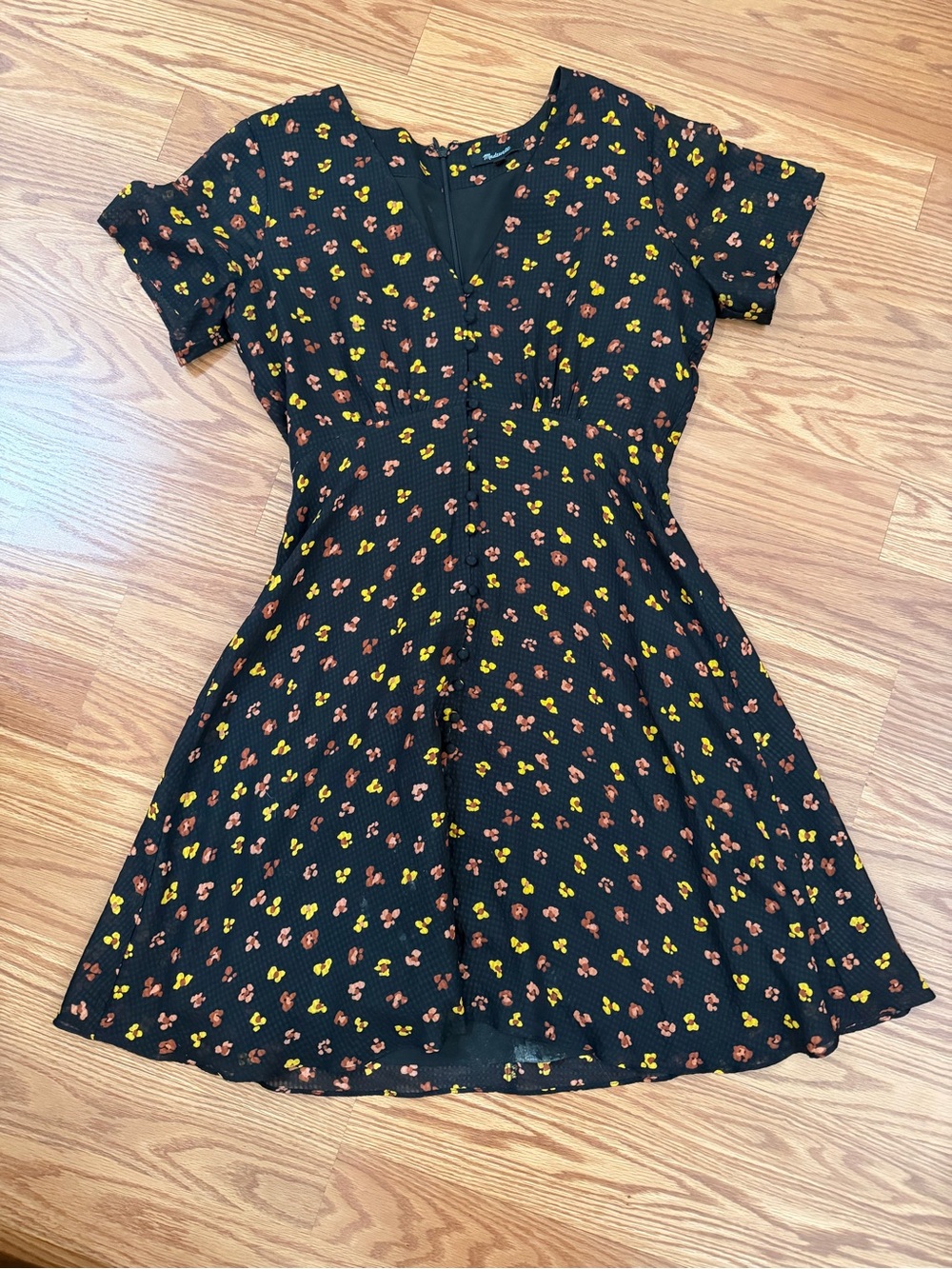 Madewell Black Dress with Yellow & Brown Floral Accents